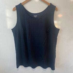 Lands' End Womens Cotton Scoop Neck Sleeveless Tank Top Solid Black Size 2X